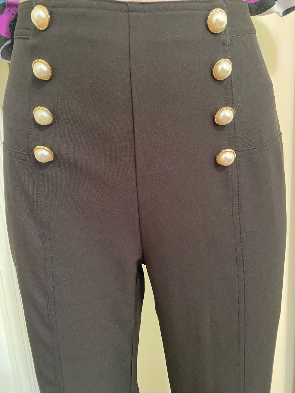 Lulumari Black High-Waist Sailor flare Trousers with Gold Buttons size small - Picture 5 of 11